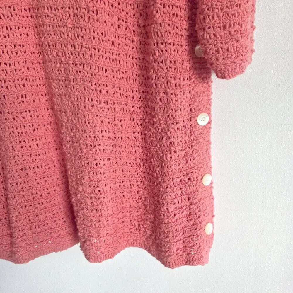 J. Jill XL 100% Cotton Crochet Knit Tunic Sweater Coral Pink Side Button Top
